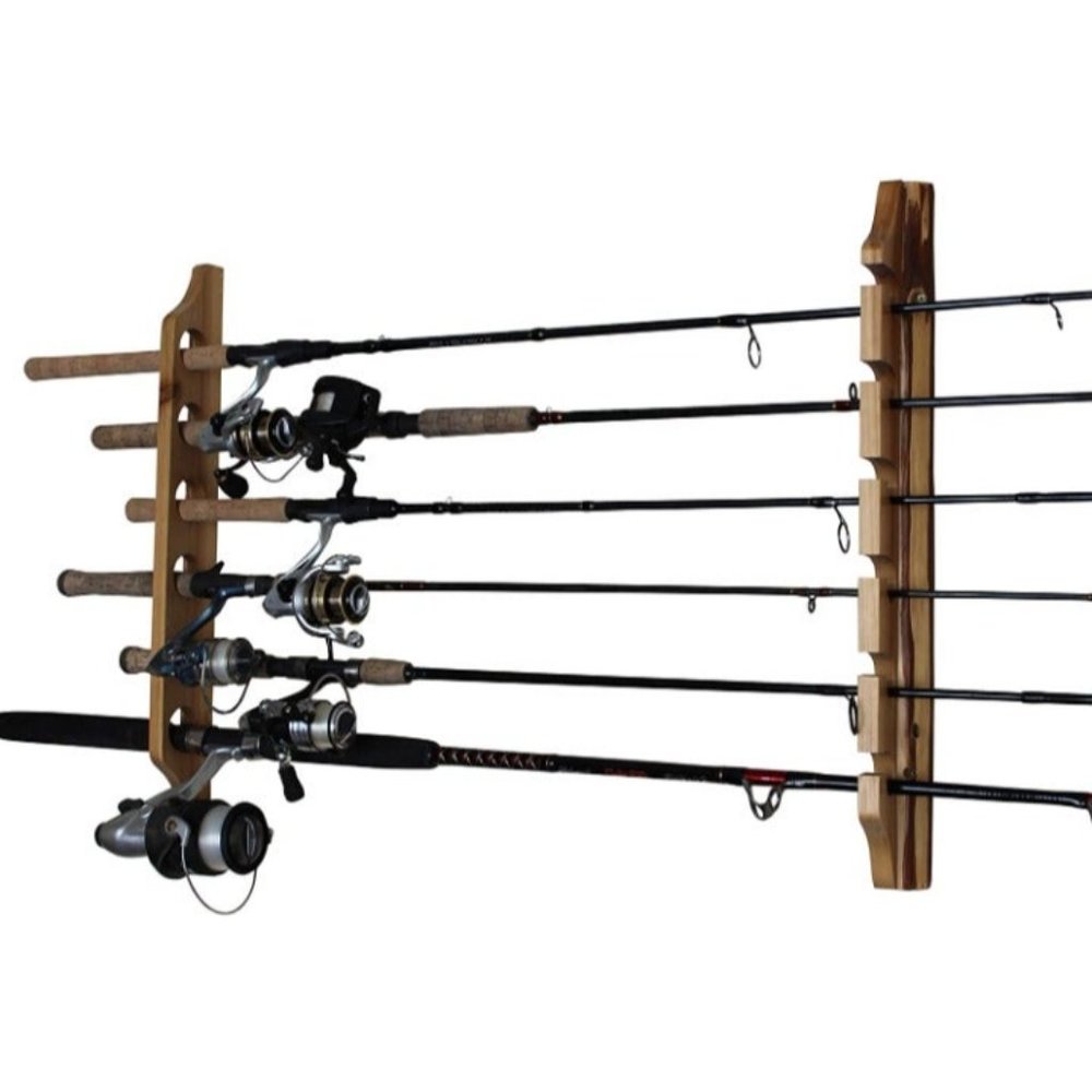 Rush Creek Creations 6-Rod Rack Storage Wall Mount Fishing Pole Holder